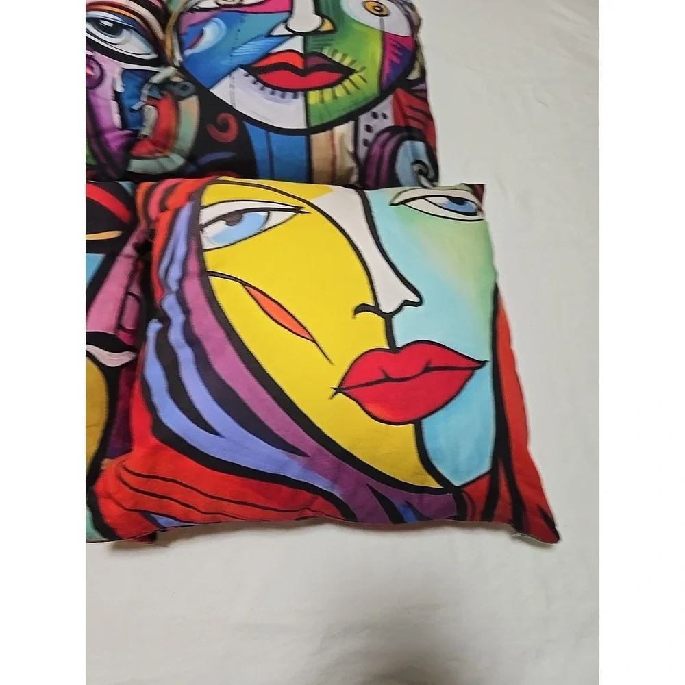 Set‎ Of 4 Pillows 16x16 Throws Faces abstract art pillow in a Picass Style Fun